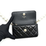 Chanel Giant Pearl Clutch with Chain Calfskin Black L