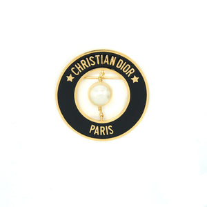 Christian Dior Round Pearl Brooch Black