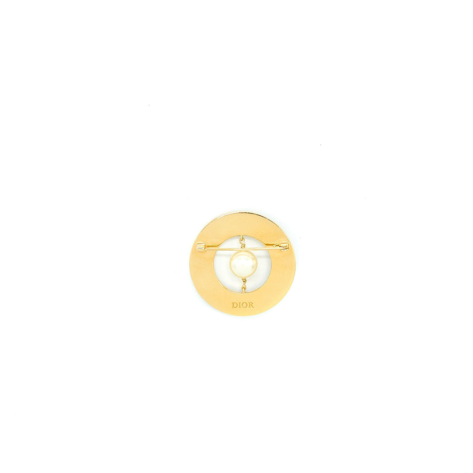 Christian Dior Round Pearl Brooch Black