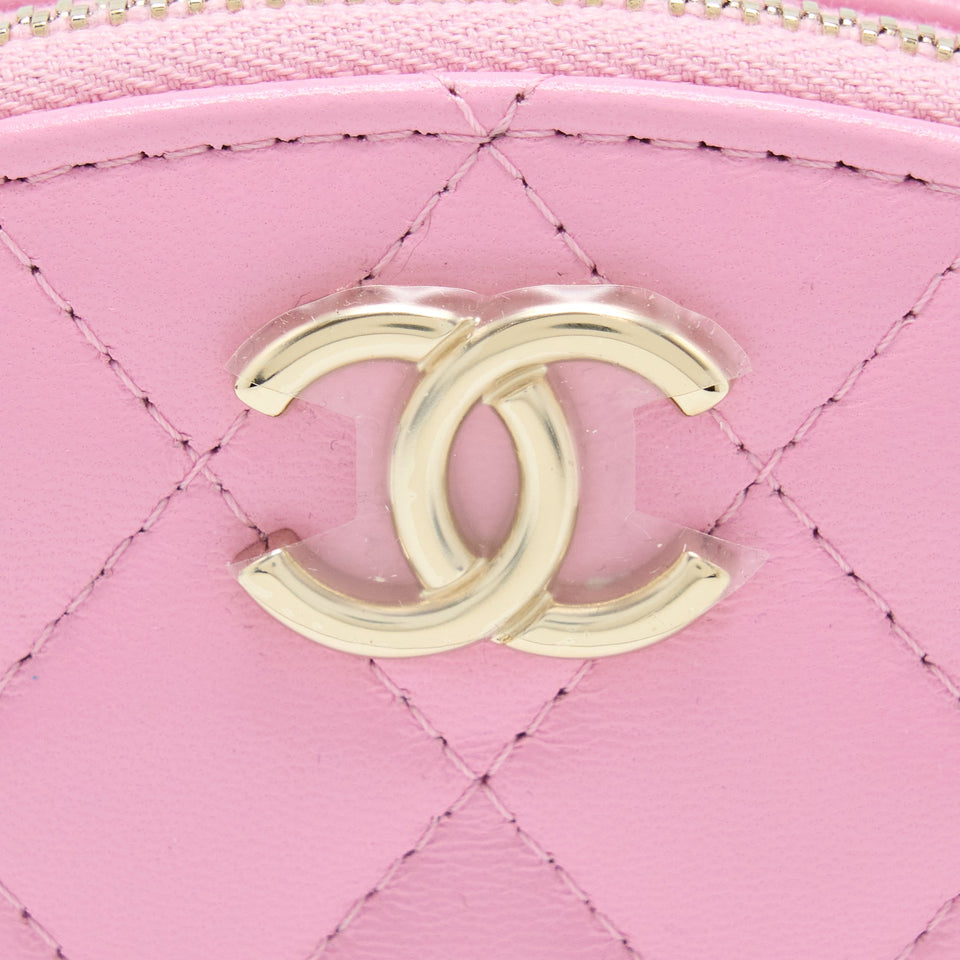 Chanel 22S Top Handle Mini Round Vanity Clutch Lambskin Pink L
