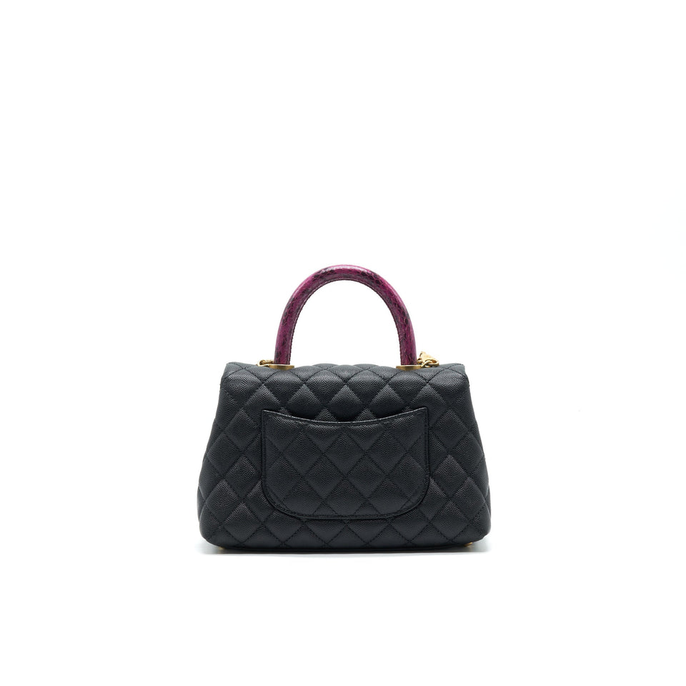 Chanel MINI COCO HANDLE CAVIAR LEATHER WITH PYTHON HANDLE BLACK
