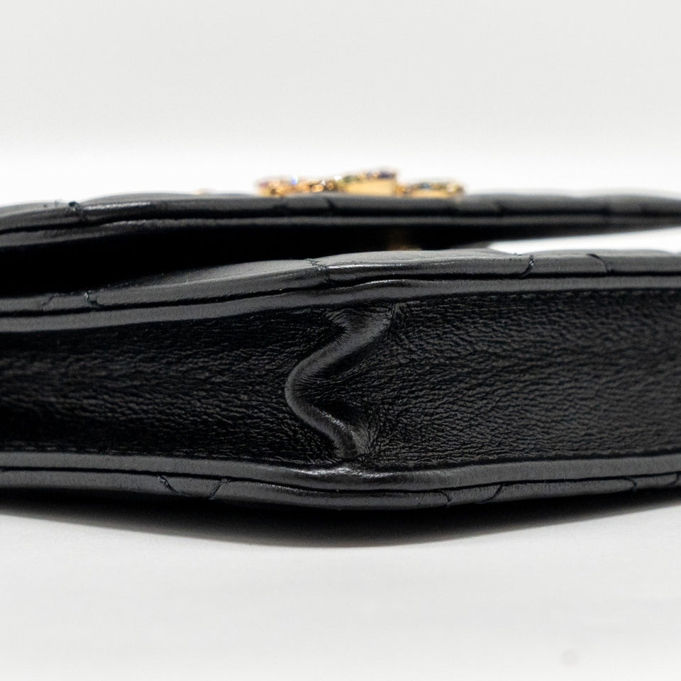 Chanel Zirconium Flap Clutch/ Holder with Chain Lambskin Black