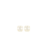 Chanel Square CC Logo Earring Crystal Light Gold Tone