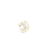 Chanel Square CC Logo Earring Crystal Light Gold Tone