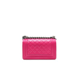 Chanel SMALL BOY BAG LAMBSKIN RUTHENIUM HARDWARE HOT PINK