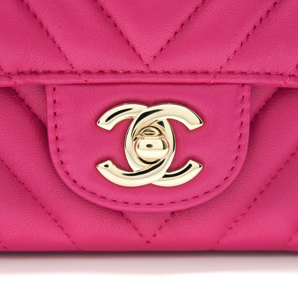 Chanel Chevron Mini Rectangular Flap Bag Pink with L