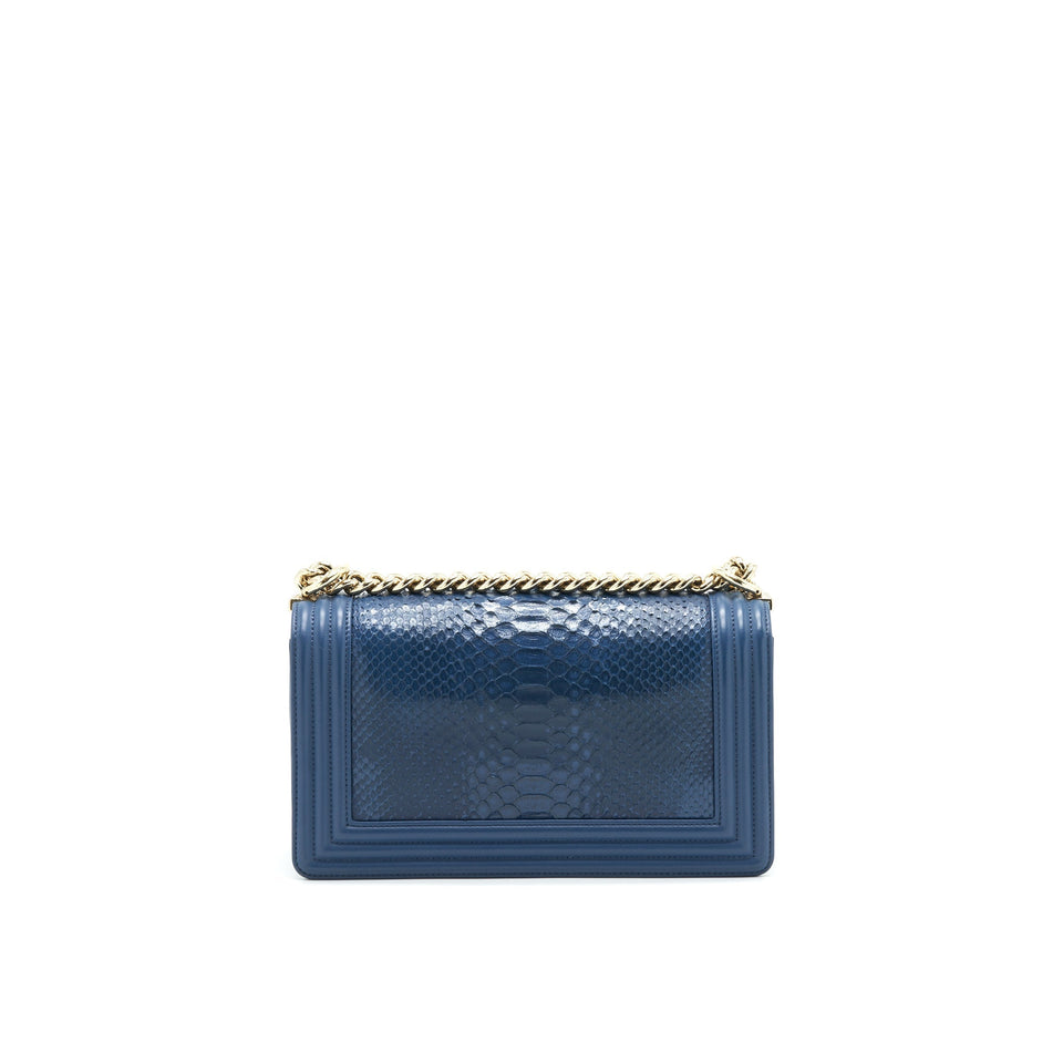 Chanel Medium Boy flap Bag Python Leather Blue L