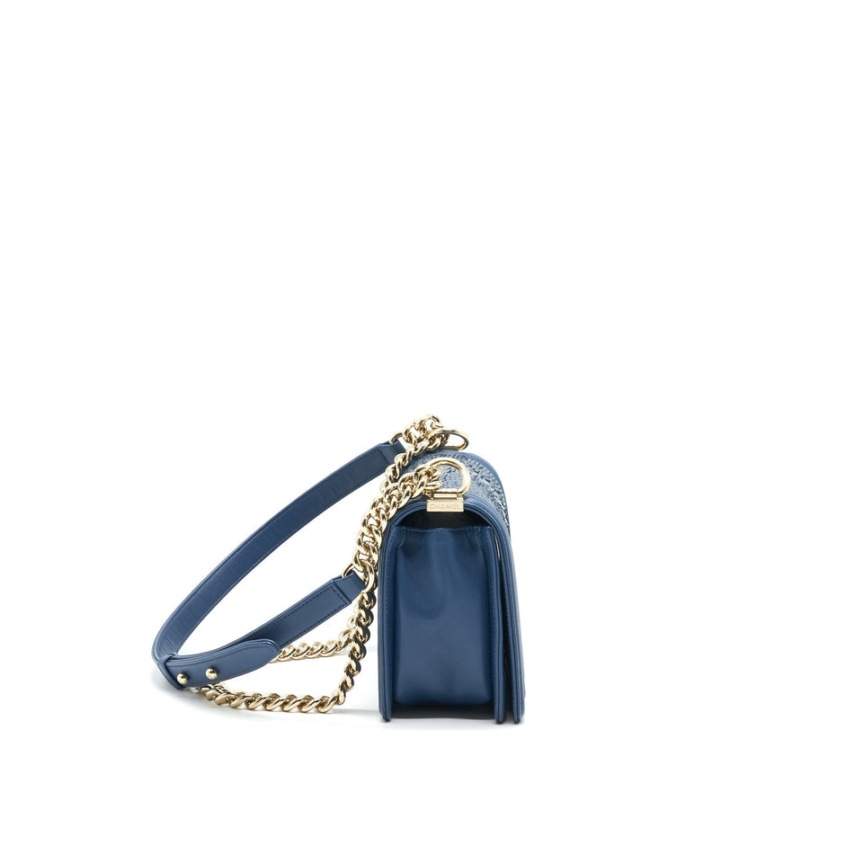 Chanel Medium Boy flap Bag Python Leather Blue L