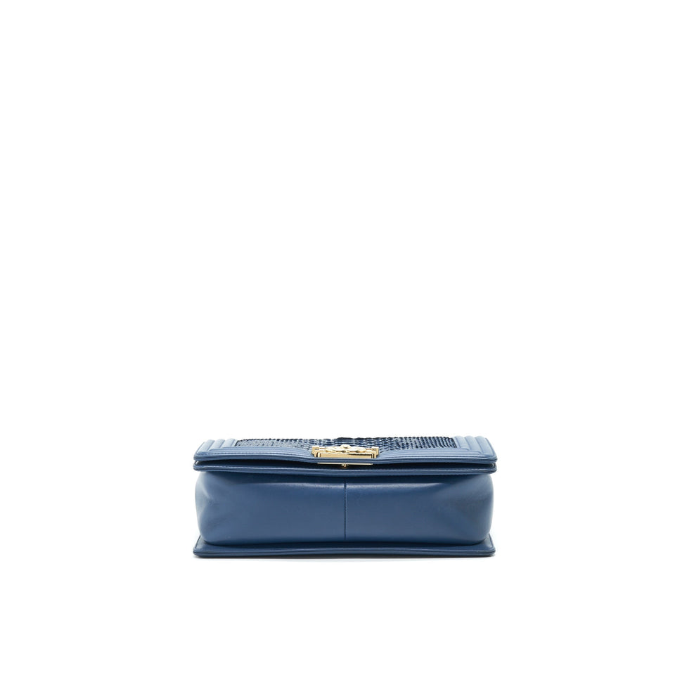 Chanel Medium Boy flap Bag Python Leather Blue L