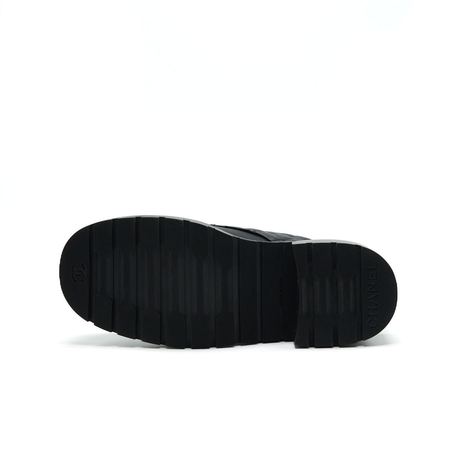 Chanel LEATHER LACE UP BOOTS BLACK SIZE35