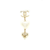 Chanel CC Logo Heart Drop Earrings Light Gold Tone