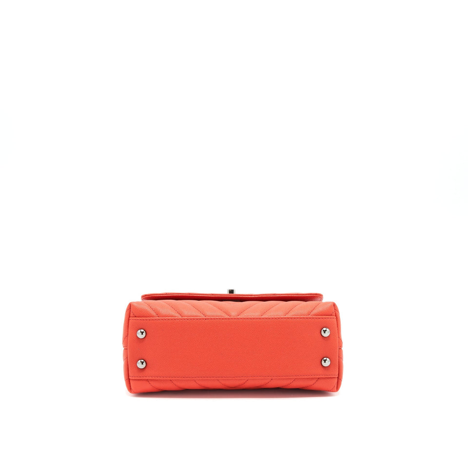 Chanel Coco Handle Small 24cm Chevron Coral Red Ruthenium Hardware