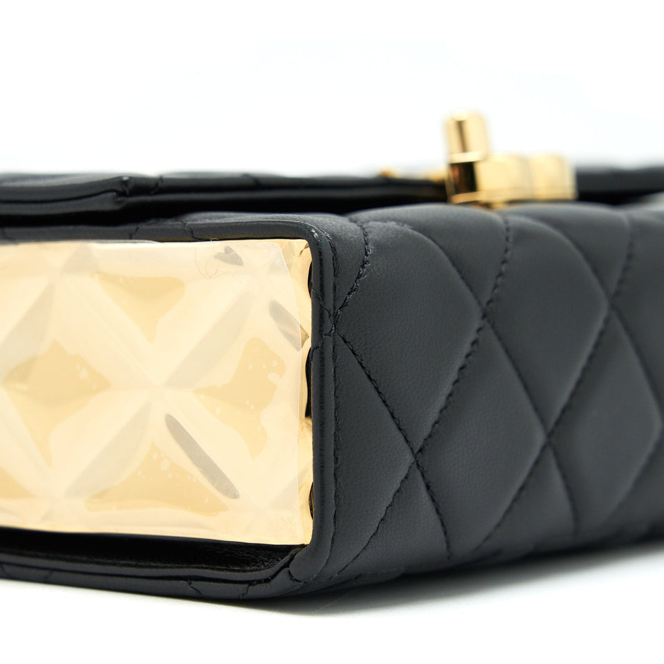 Chanel 21K Gold Metal Mini Flap Bag With Handle Black