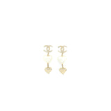 Chanel CC Logo Heart Drop Earrings Light Gold Tone