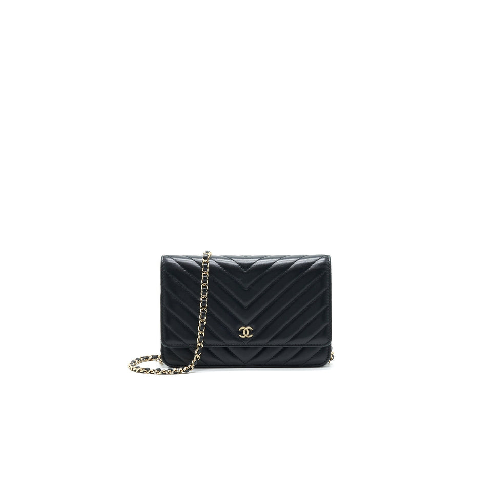 Chanel CHEVRON WALLET ON CHAIN LAMBSKIN BLACK WITH