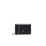 Chanel CHEVRON WALLET ON CHAIN LAMBSKIN BLACK WITH