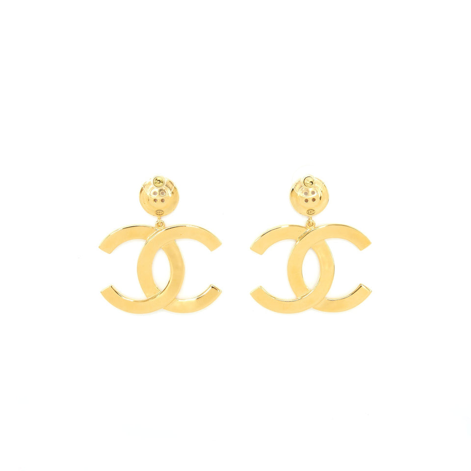 Chanel Giant CC Logo Earrings Gold Tone