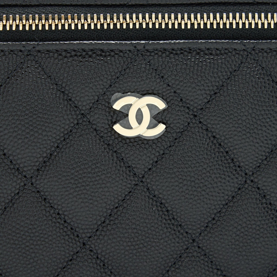 Chanel Caviar Small Long Vanity With Chain Black L