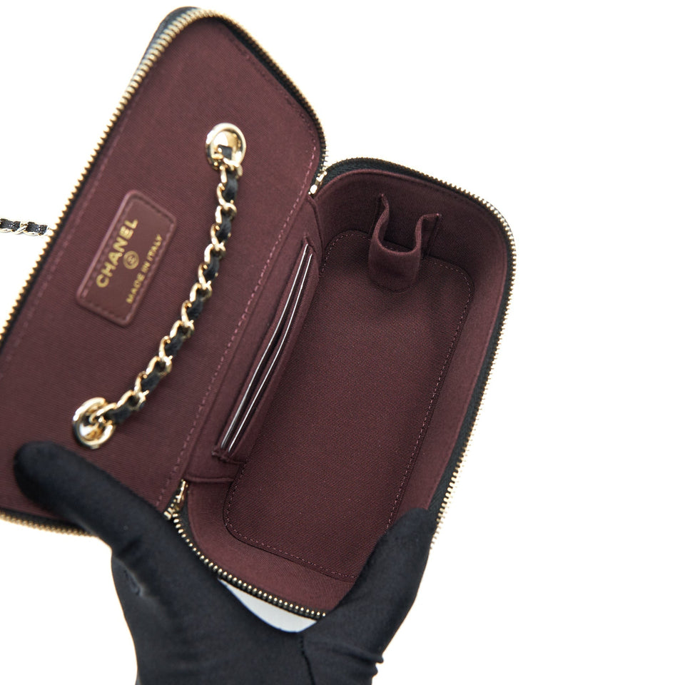 Chanel Caviar Small Long Vanity With Chain Black L