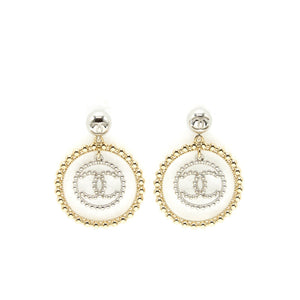 Chanel Giant CC Logo And Round Earrings Silver/Light Gold Tone