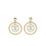 Chanel Giant CC Logo And Round Earrings Silver/Light Gold Tone