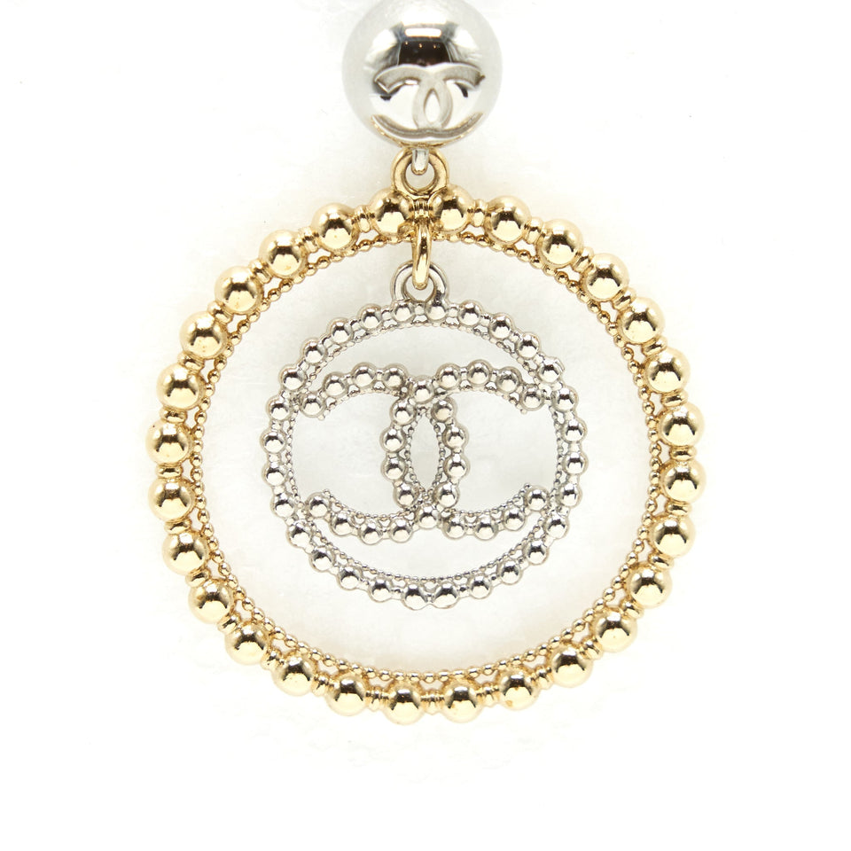 Chanel Giant CC Logo And Round Earrings Silver/Light Gold Tone