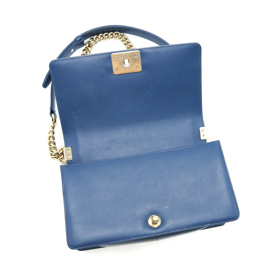 Chanel Medium Boy flap Bag Python Leather Blue L
