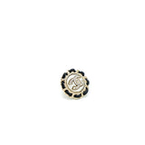 Chanel CC Logo Round Pearl Earring With Black Leather Light Gold Tone