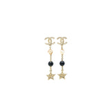 Chanel CC Logo With Crystals Star Drop Earring Light Gold Tone