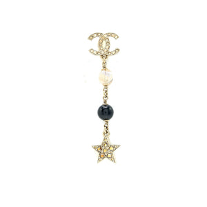 Chanel CC Logo With Crystals Star Drop Earring Light Gold Tone