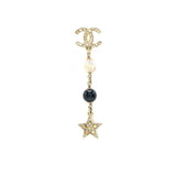 Chanel CC Logo With Crystals Star Drop Earring Light Gold Tone