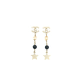 Chanel CC Logo With Crystals Star Drop Earring Light Gold Tone