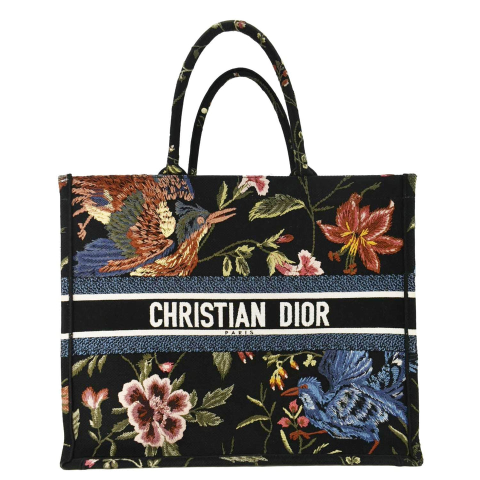 Christian Dior Book Embroidery Canvas Tote Bag Multicolor