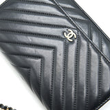 Chanel CHEVRON WALLET ON CHAIN LAMBSKIN BLACK WITH
