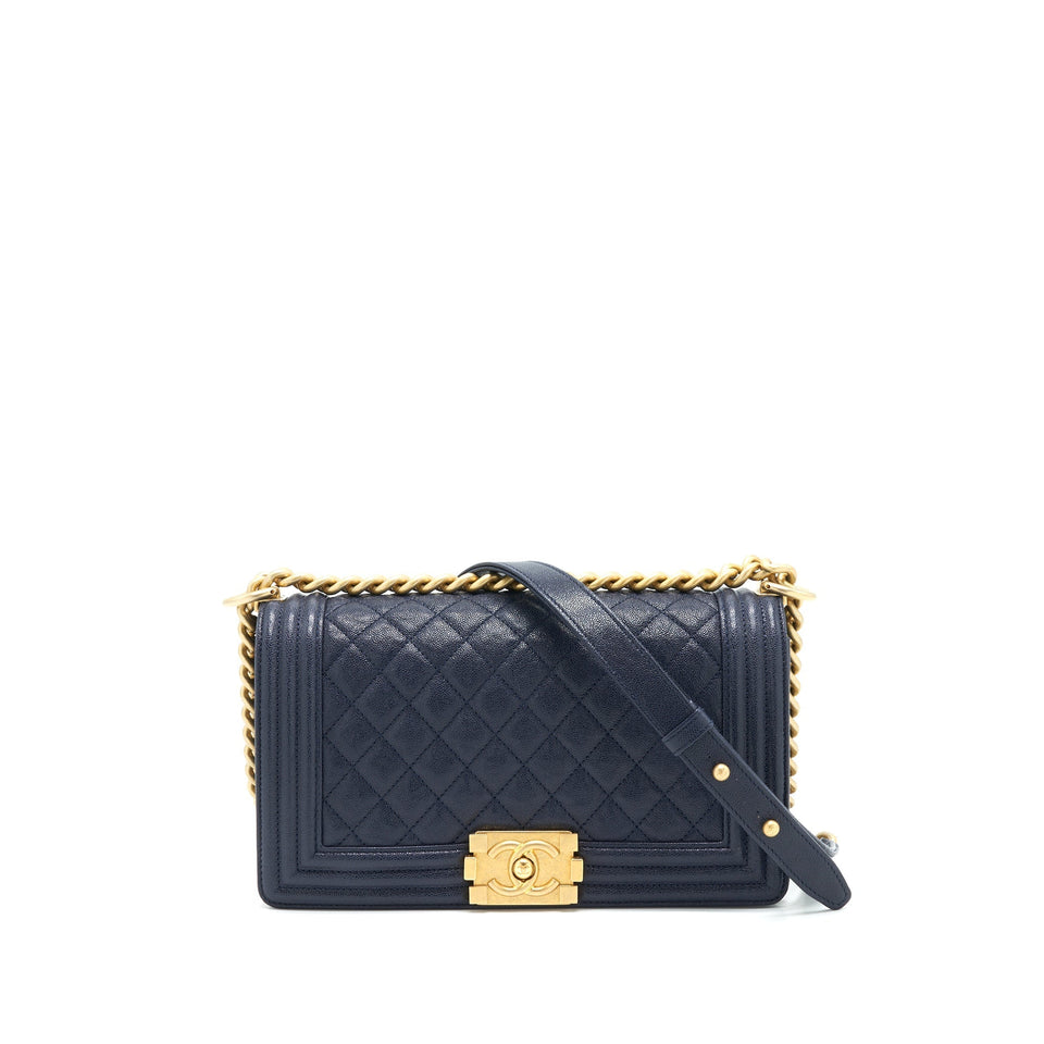 Chanel Medium Boy Grained Navy Calfskin Brushed