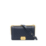 Chanel Medium Boy Grained Navy Calfskin Brushed