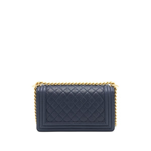 Chanel Medium Boy Grained Navy Calfskin Brushed