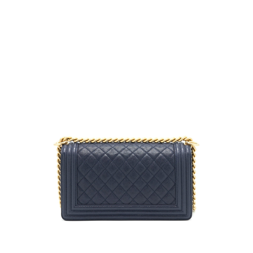 Chanel Medium Boy Grained Navy Calfskin Brushed