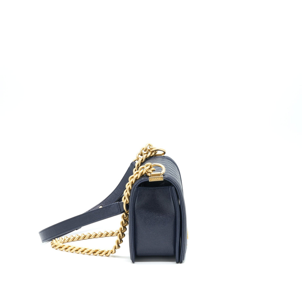 Chanel Medium Boy Grained Navy Calfskin Brushed