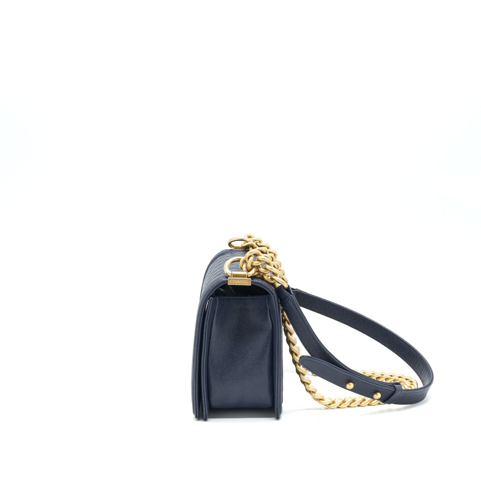 Chanel Medium Boy Grained Navy Calfskin Brushed