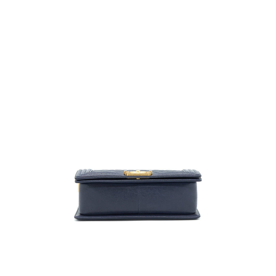 Chanel Medium Boy Grained Navy Calfskin Brushed