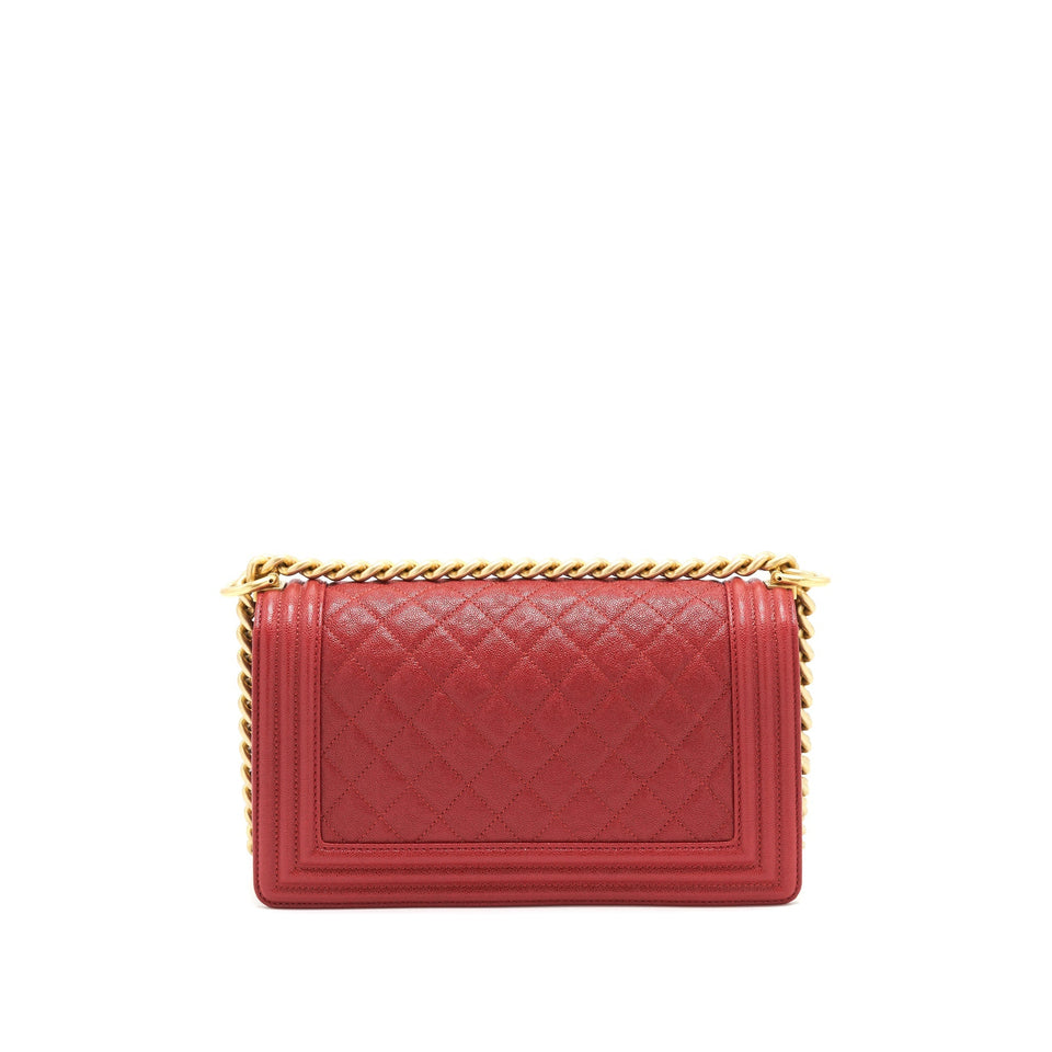 Chanel Medium Boy Grained Red Calfskin Brushed