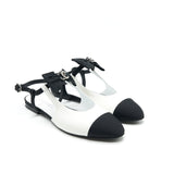 Chanel Slingback Flats With Ribbons White and Black Size38.5