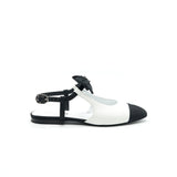 Chanel Slingback Flats With Ribbons White and Black Size38.5