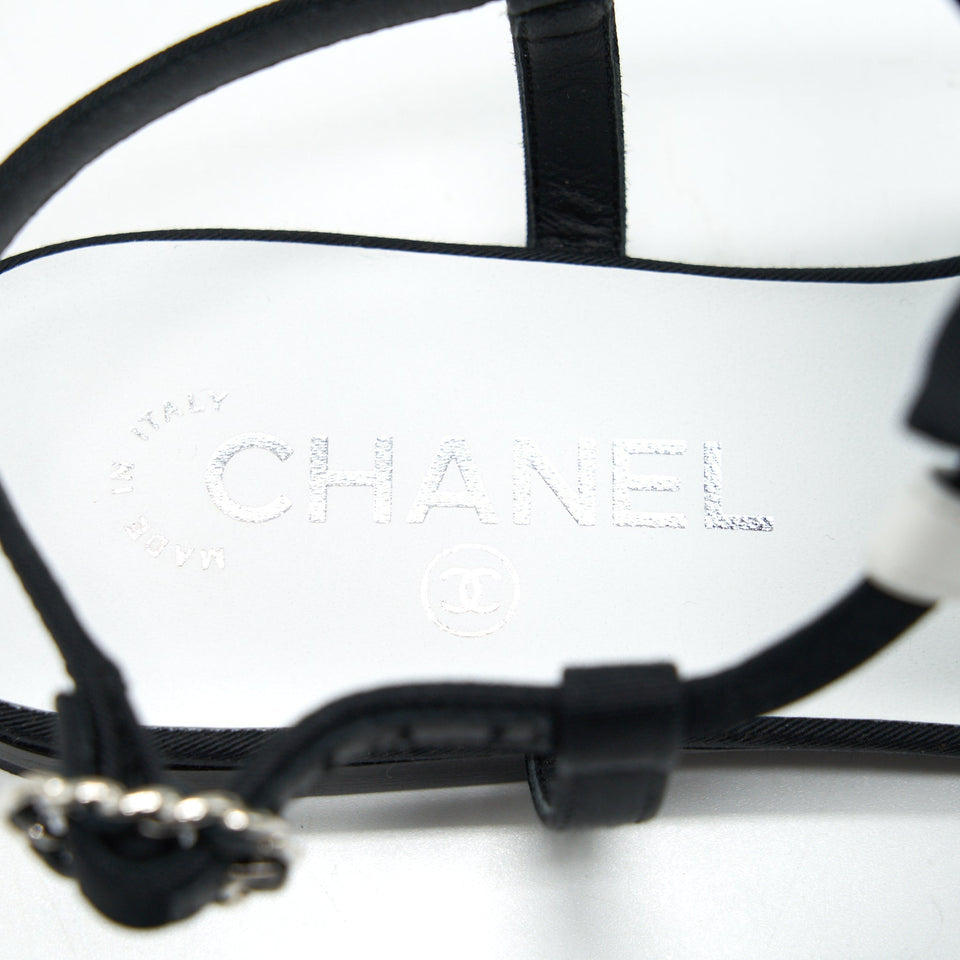 Chanel Slingback Flats With Ribbons White and Black Size38.5