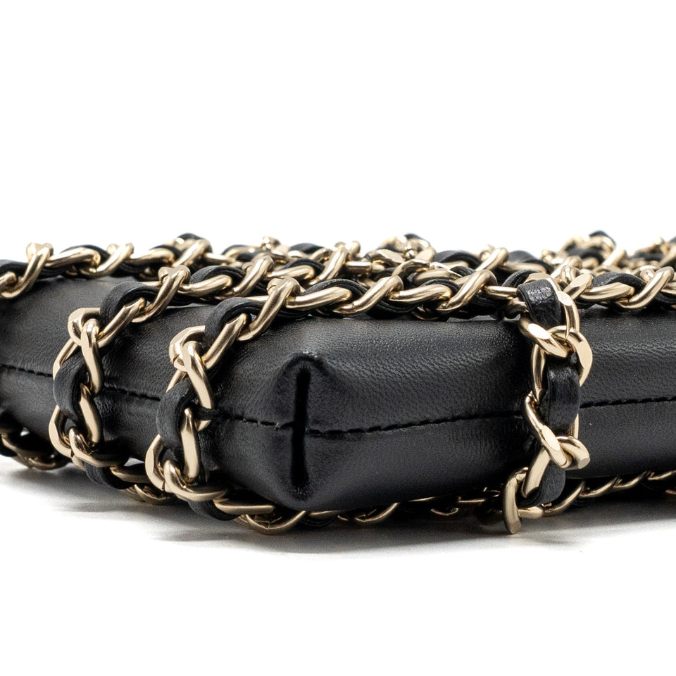 Chanel Gold Clutch O Chain Phone Holder Lambskin Black L