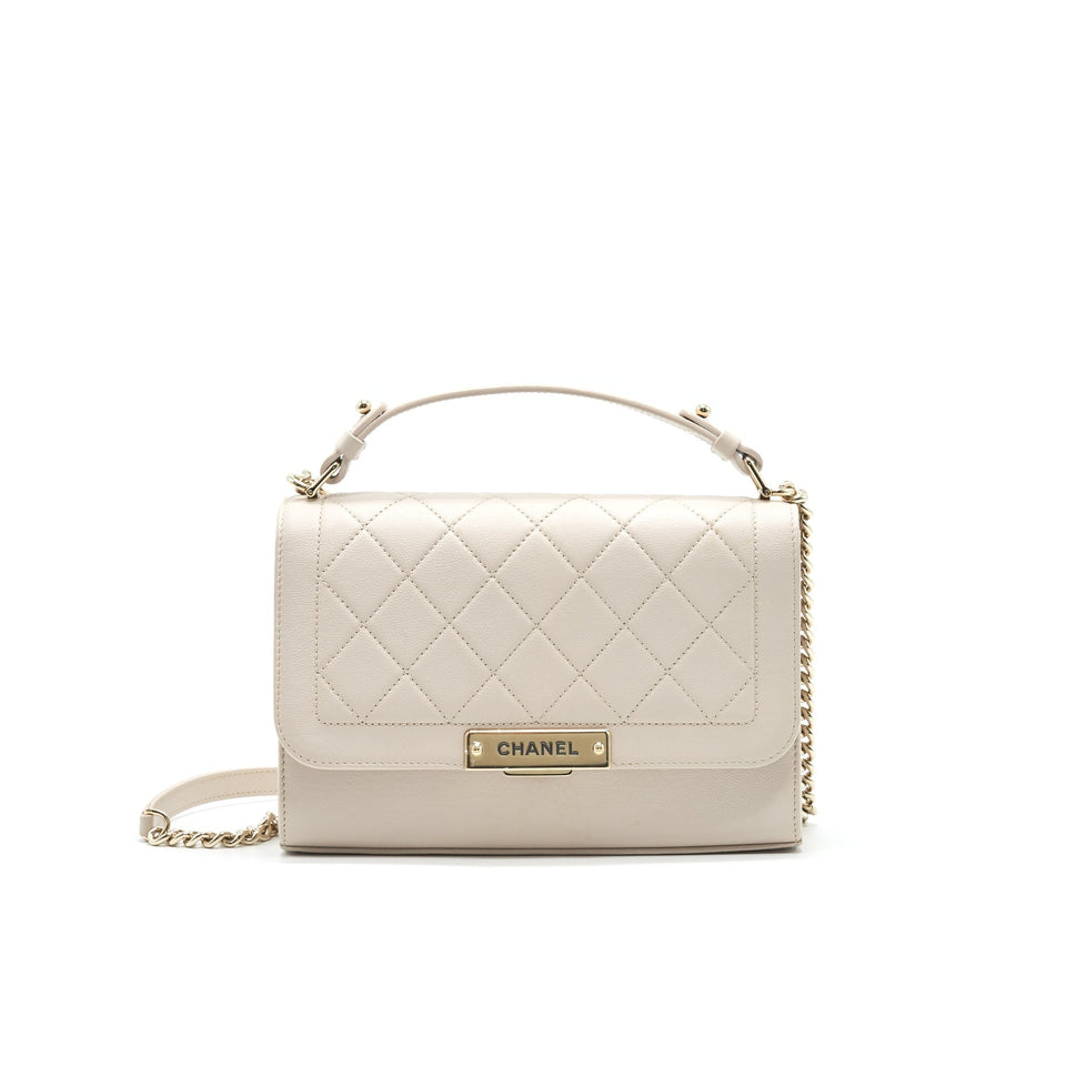 Chanel Calfskin Quilted Flap Bag Beigh L