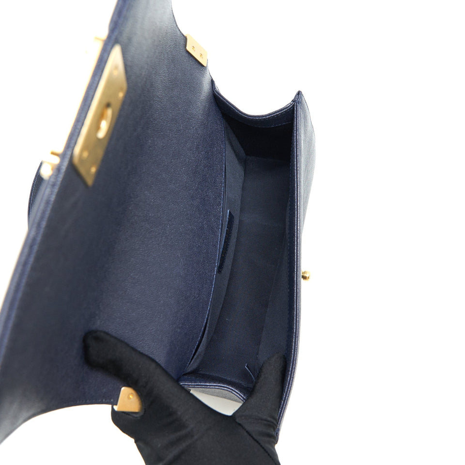Chanel Medium Boy Grained Navy Calfskin Brushed