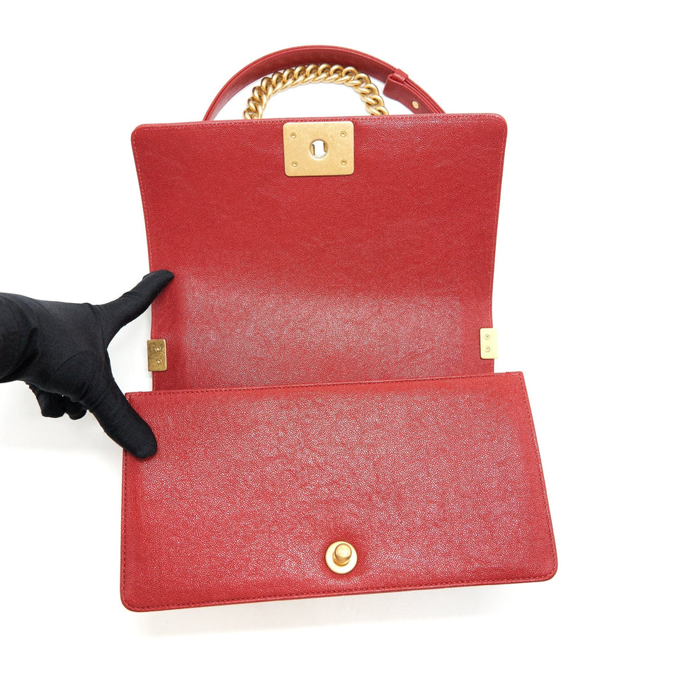 Chanel Medium Boy Grained Red Calfskin Brushed