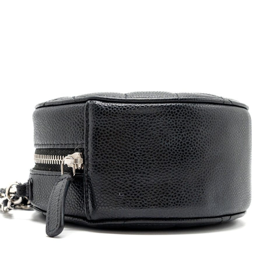 Chanel round sip clutch with chain caviar black